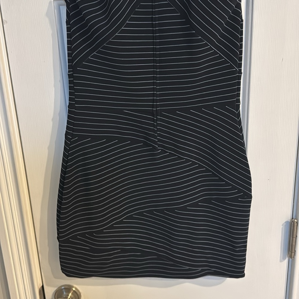 Cach Black Striped Unique Asymmetric Dress - image 8